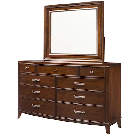 Dresser with 9 Drawers and Mirror